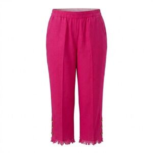 NEW‎ Ali Miles Women's XL Pink Linen Blend Fringe Hem Cropped Pants Spring